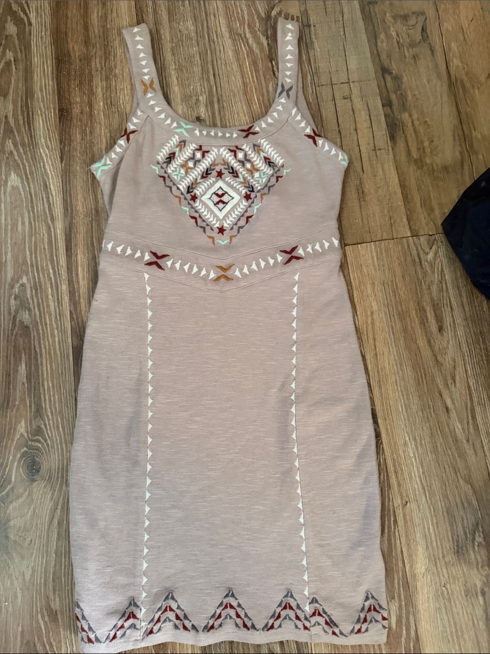 Free People Beige Mini Dress with Multicolor Embroidered Detail
